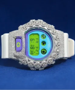G-Shock With Full White Rose Flower Moissanite Diamond Watch