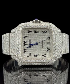 Cartier Silver with Arabic Dial Diamond Watch