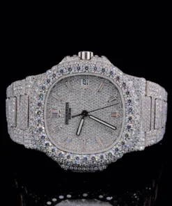 Patek Philippe Fully Iced-out Moissanite Diamond Silver Watch