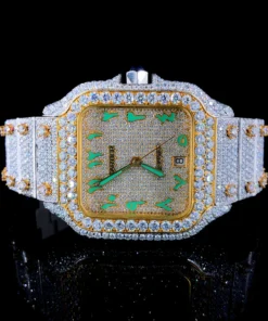 Cartier Two Ton Silver and Gold With Green Arabic Dial Watch