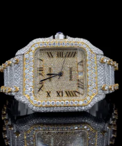 Cartier Gold Roman Dial Moissanite Diamond Watch