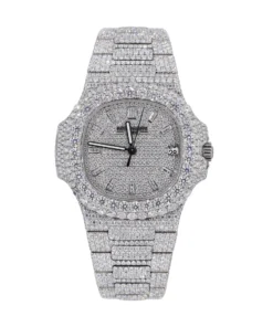 PT 41MM VVS Moissanite Diamond Two Row Stone Bezel Watch 22CT