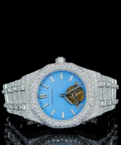 AP Full White With Blue Skeleton Dial Moissanite Diamond Watch