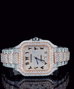 Cartier Rose White With Arabic Dial Moissanite Diamond Watch