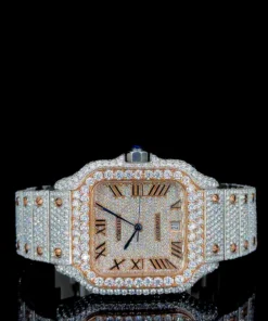 Cartier Rose White With Roman Dial Moissanite Diamond Watch